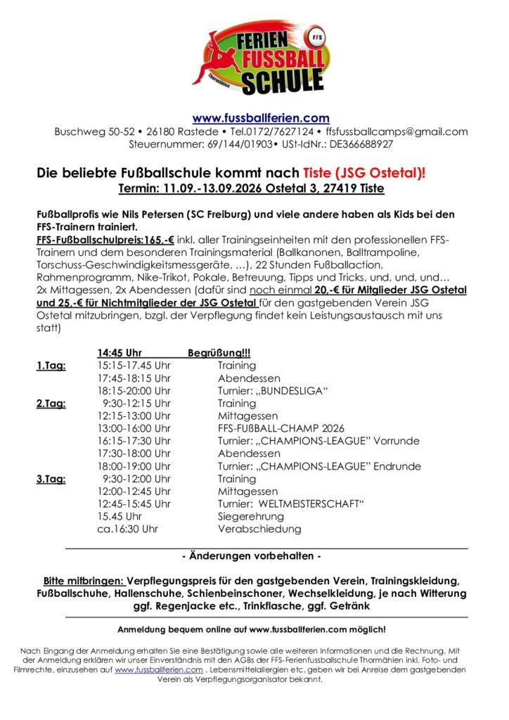 Flyer Fussballschule JSG Ostetal 2026